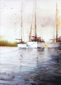 Hamir Soomro, 14 x 10 Inch, Watercolor On Paper, Seascape Painting, AC-HSO-014